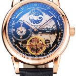 Patek Philippe Dual Time Moonphase Tourbillon Black Skeletonised Rose Gold Case Black Leather Strap