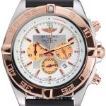 Breitling Chronomat White Dial Rose Gold Bezel And Subdials Stainless Steel Case Black Rubber Strap