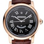 Swiss Cartier Rotonde Annual Calendar Black Dial Rose Gold Case Brown Leather Strap