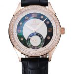 Omega DeVille Prestige Black Dial Gold Diamond Case Black Leather Bracelet  1454123