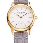 Patek Philippe Calatrava White Dial Gold Case Gray Leather Strap