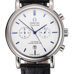Omega Seamaster Vintage Chronograph White Dial Blue Hour Marks Stainless Steel Case Black Leather Strap