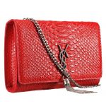 Saint Laurent Kate Monogram Tassel Python Leather Silver Hardware Red Medium Bag 18926849