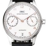 Swiss IWC Portuguese White Dial Rose Gold Numerals Silver Case Black Leather Bracelet 1453910