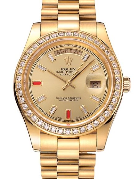 Swiss Rolex Day-Date Diamonds And Rubies Champagne Dial Gold Bracelet 1454100