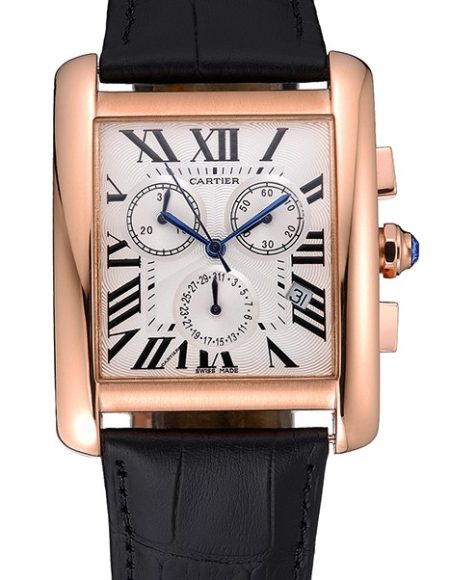 Cartier Tank MC White Dial Gold Case Black Leather Bracelet  622693