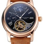 Patek Philippe Grand Complications GMT Moonphase Tourbillon Black Dial Rose Gold Case Brown Suede Leather Strap 1453821