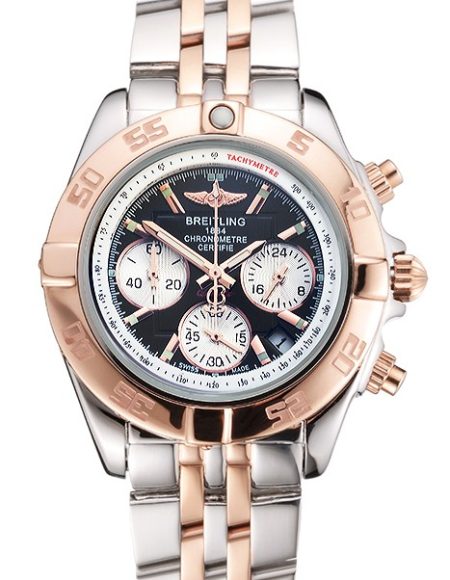 Breitling Chronomat Quartz Dark Blue Dial Rose Gold Case Stainless Steel Case Two Tone Bracelet