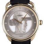 Hermes Classic Croco Leather Strap Silver Dial 801401