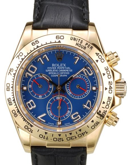 Rolex Daytona Gold Case Blue Dial Black Leather Strap