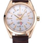 Omega Seamaster Planet Ocean GMT White Dial Gold Case Brown Leather Band  622399