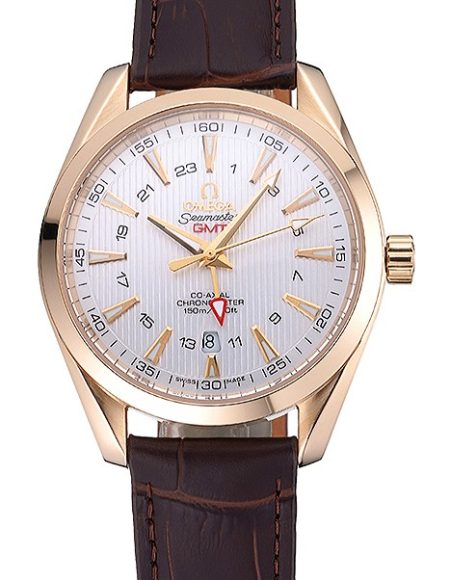 Omega Seamaster Planet Ocean GMT White Dial Gold Case Brown Leather Band  622399