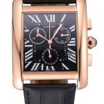 Cartier Tank MC Black Dial Gold Case Black Leather Bracelet  622694