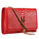 Saint Laurent Kate Monogram Tassel Python Leather Gold Hardware Red Medium Bag 18926848