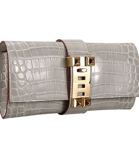 Hermes Medor Crocodile Leather Grey Clutch 18926679