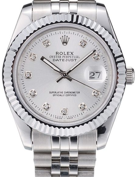 Rolex DateJust Stainless Steel Ribbed Bezel Silver Dial 41977