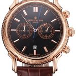 Patek Philippe Chronograph Black Dial Rose Gold Case Brown Leather Strap