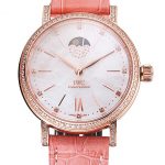 IWC Portofino Moon Phase Silver Dial Rose Gold Case Diamonds Bezel Pink Leather Strap