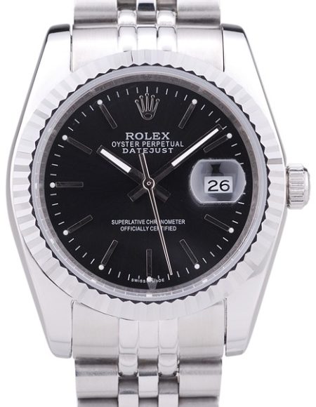 Rolex Datejust Black Dial Diamonds Ribbed Bezel 7456