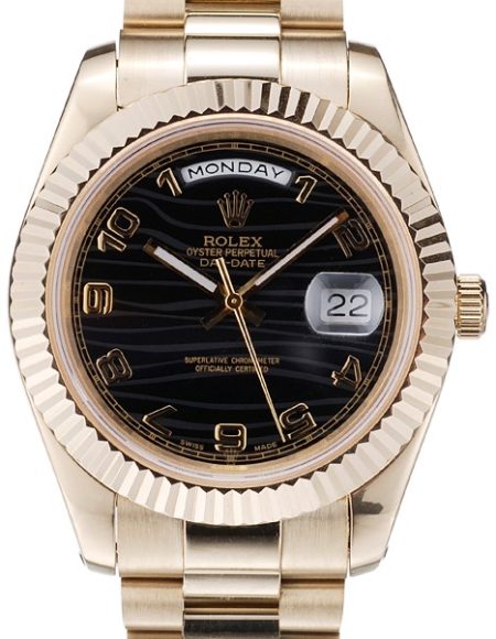 Rolex DayDate Black Patterned Dial Gold Stainless Steel Strap 41980
