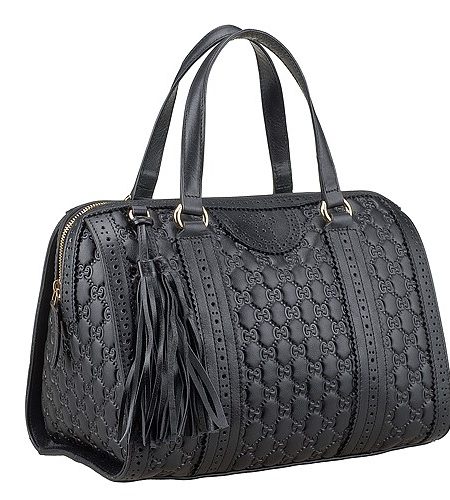 Gucci Duilio Brogue Boston Black Leather Bag