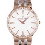Vacheron Constantin Patrimony Traditionnelle White Dial Rose Gold Diamond Case Two Tone Bracelet