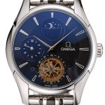 Omega De Ville Moonphase Tourbillon Black Dial Stainless Steel Case Two Tone Black Steel Bracelet