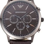 Emporio Armani Classic Chronograph Brown Dial Silver Case Brown Leather Bracelet  622341