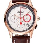 Longines Column Wheel White Dial Gold Case Brown Leather Strap
