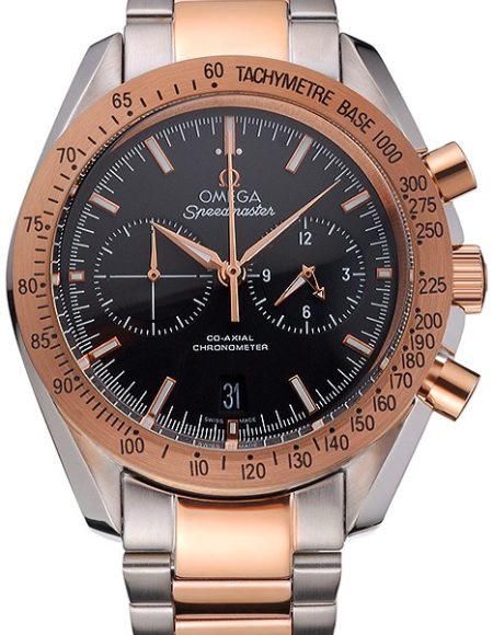 Omega Speedmaster Black Dial Gold Bezel Stainless Steel Case Two Tone Bracelet  622804