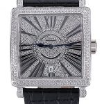 Franck Muller Master Square Diamonds Dial Diamonds Case Black Leather Band  622358