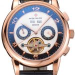 Patek Philippe Perpetual Calendar Tourbillon Two Tone Dial Rose Gold Case Black Leather Strap