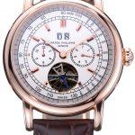 Patek Philippe Geneve Grand Complications White Dial Tourbillon Rose Gold Bezel Brown Band  622156