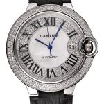 Swiss Cartier Ballon Bleu 46 MM Diamond Dial  Diamond Case Black Leather Bracelet 1453894