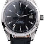 Omega Swiss Seamaster Railmaster Black Strap Black Striped Dial