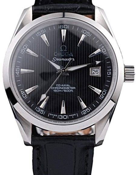Omega Swiss Seamaster Railmaster Black Strap Black Striped Dial