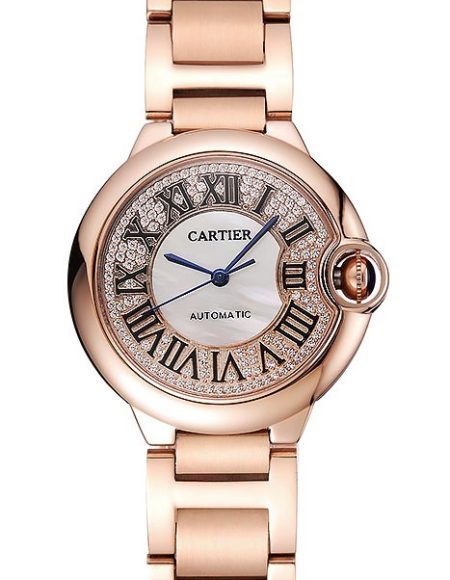 Swiss Cartier Ballon Bleu 40 MM Diamond Dial Rose Gold Bracelet 1453883