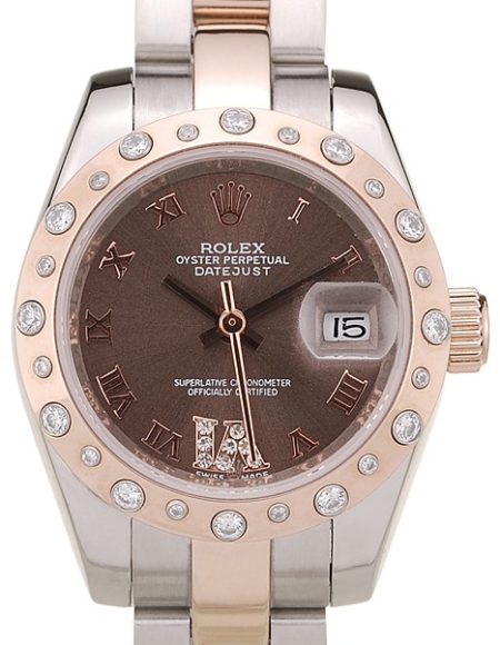 Rolex DateJust Brushed Stainless Steel Case Brown Dial Diamond Plated