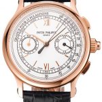 Swiss Patek Philippe 5170J Chronograph White Dial Rose Gold Case Black Leather Strap