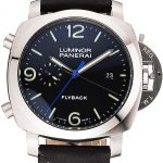 Panerai Luminor 1950 3 Days Chrono Flyback Black Dial Stainless Steel Case Black Leather Strap