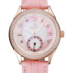 Omega DeVille Prestige Pink Dial Gold Diamond Case Pink Leather Bracelet  1454126