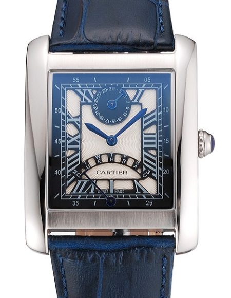 Cartier Tank White Dial Stainless Steel Case Blue Leather Strap  622762