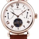 Vacheron Constantin Tourbillion White Dial Rose Gold Case Brown Leather Bracelet