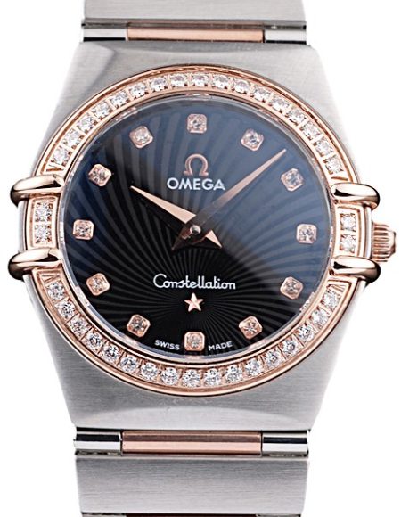 Omega Swiss Constellation Jewelry Diamond Case Radial Emblem Black Dial  98113