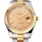 Swiss Rolex Datejust Gold Dial Gold Bezel Stainless Steel Case Two Tone Bracelet
