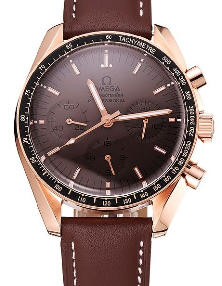 Swiss Omega Speedmaster Professional Brown Dial Gold Case Brown Leather Bracelet 1453939