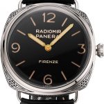 Panerai Radiomir Firenze 3 Days Acciaio PAM604 Black Dial Engraved Stainless Stell Case Black Leather Strap