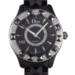 Dior VIII Diamond Encrusted Black Bezel Black Bracelet cd09 621362