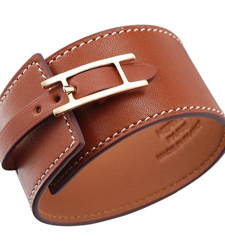 Hermes Hapi Wide Tan Leather Gold Hardware Bracelet 700603