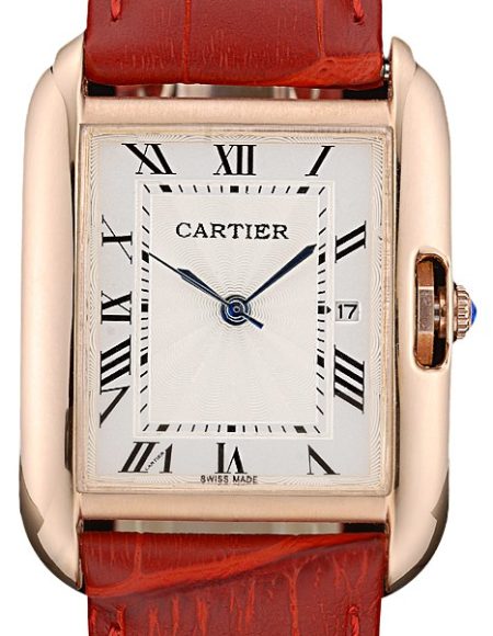 Cartier Tank Anglaise 30mm White Dial Gold Case Red Leather Bracelet